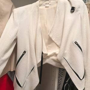 White Crepe Blazer with Black Zips